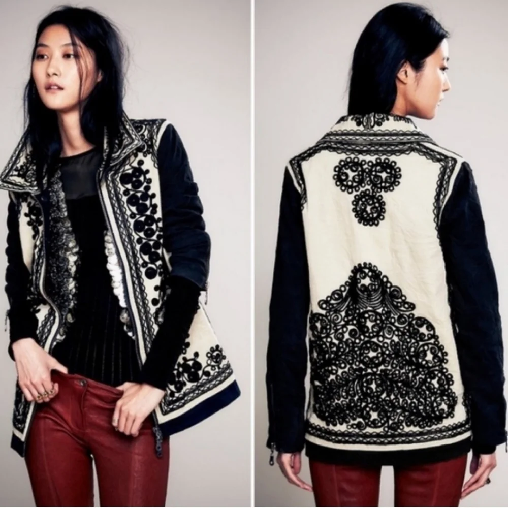 Free People Boho Embroidered Coat Jacket - Picture 1 of 8